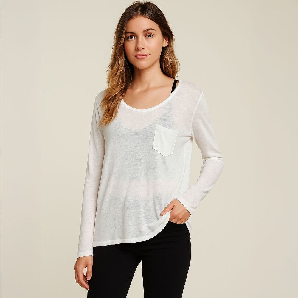 NWT Onia Madison Long Sleeve Linen Pocket Tee Sz Small in White